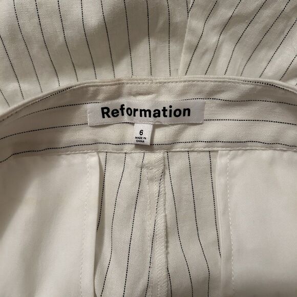 Reformation Oren Pants White Pin Stripe Wide Leg Work Linen Blend Womens 6 - Picture 12 of 14